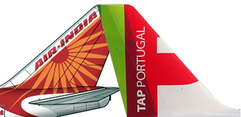 Caudas de um avião da TAP e da Air India