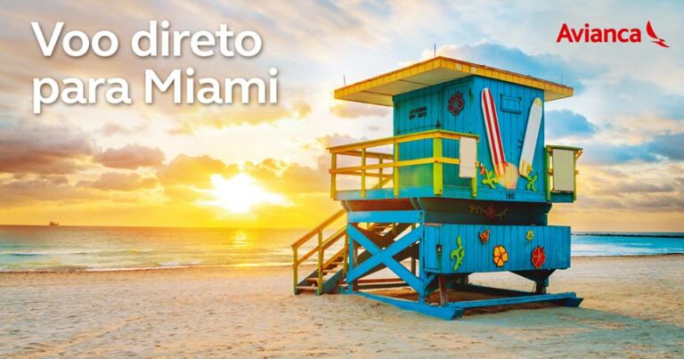 Paisagem de praia de Miami que recebe voo directo da Avianca