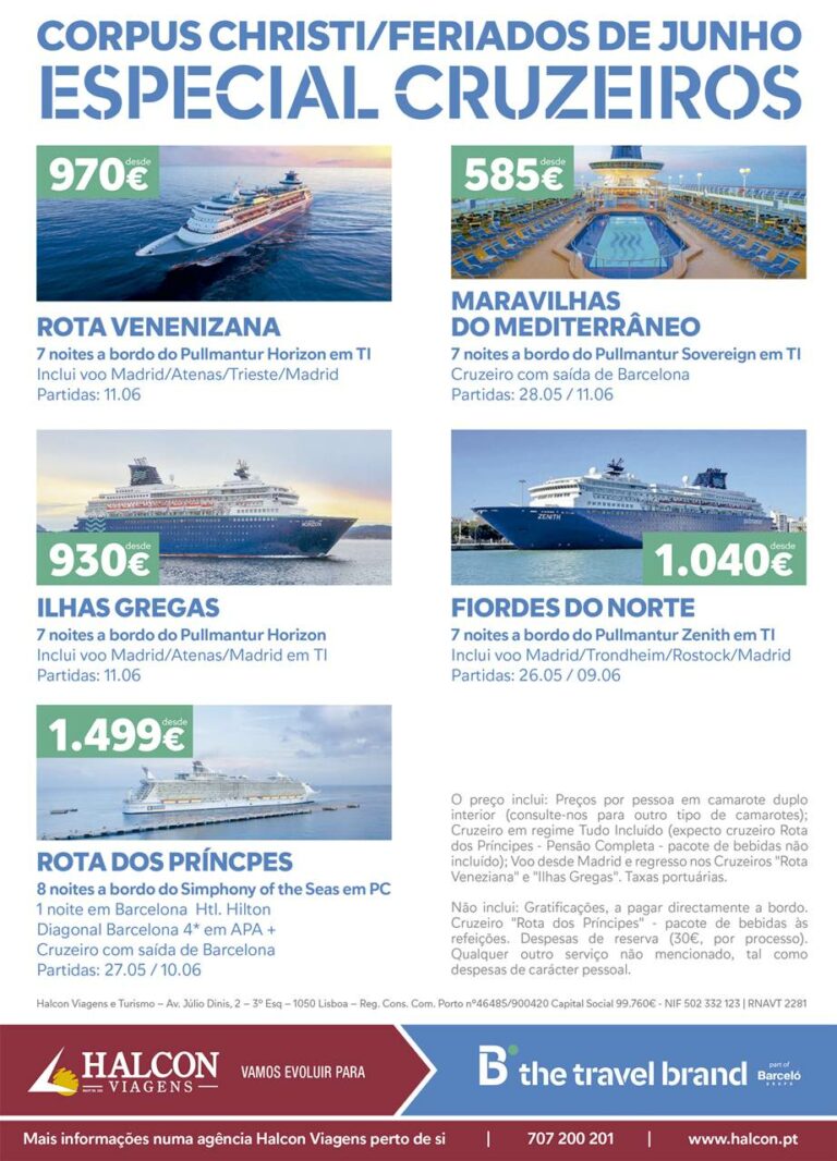 Promoção em cruzeiros nos feriados de Junho pela Agência de Viagens Halcon