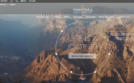 Parte da primeira página do site de hotéis Anantara