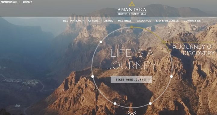Parte da primeira página do site de hotéis Anantara
