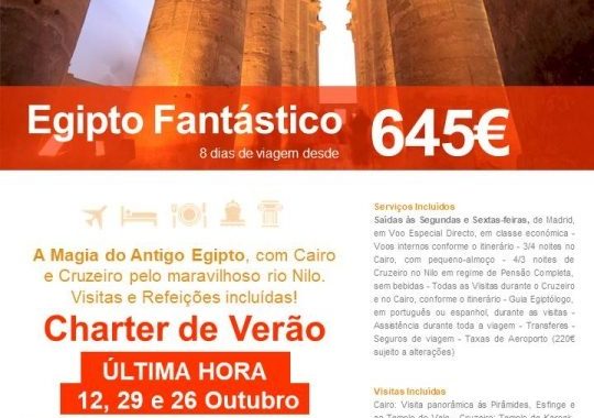 Férias de última hora no Egipto com partidas em Outubro