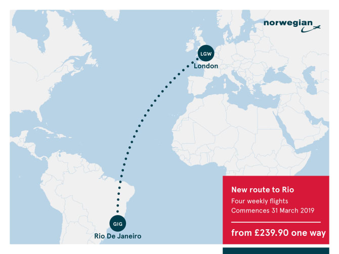 Ligação da companha low cost Norwegian entre Londres e Rio de Janeiro