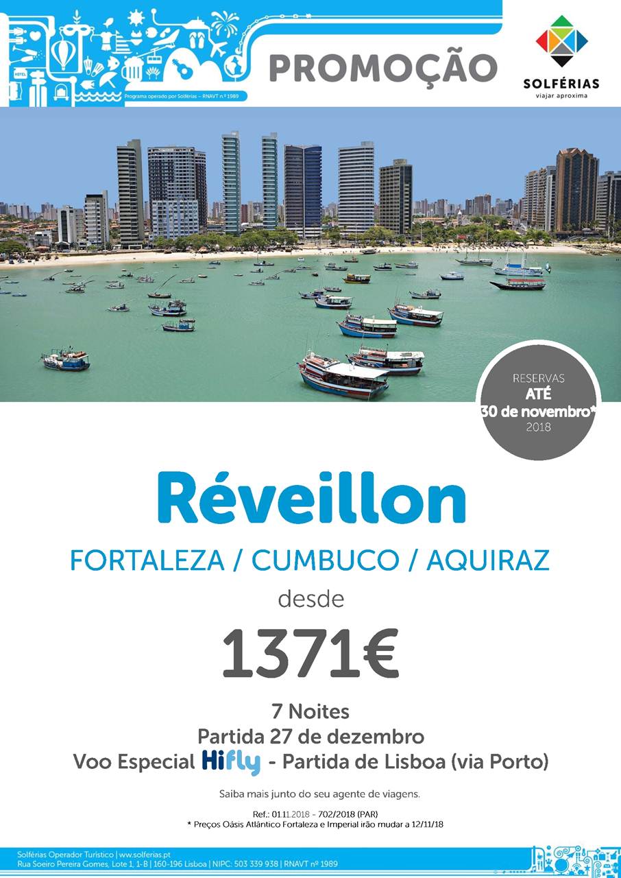 Pacote de férias de fim de ano em Fortaleza, Cumbuco ou Aquiraz de 2018 para 2019