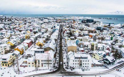 Panorâmica da cidade de Reykjavík no Inverno