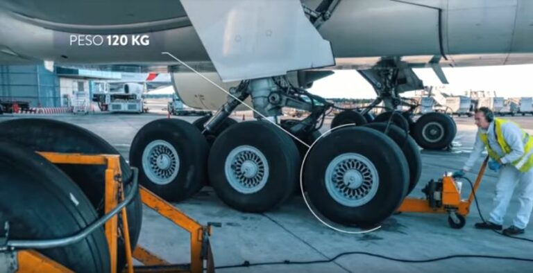 Mudança de pneu de um B777 da Alitalia