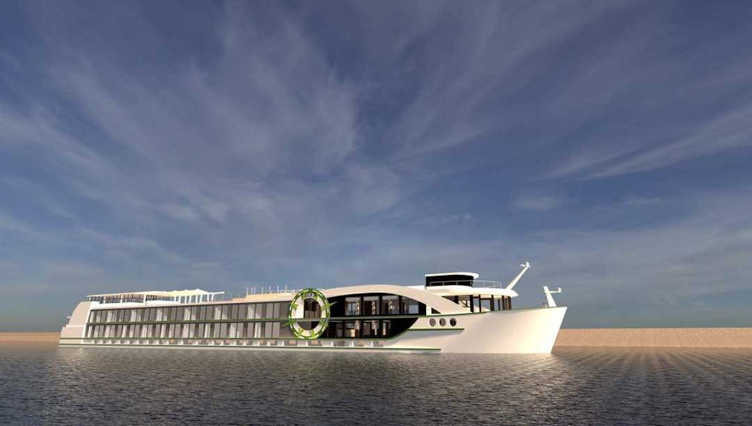Navio de cruzeiros Andorinha que vai navegar no rio Douro (rendering)