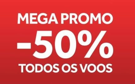 Cartaz da mega promoção da TAP com 50% de desconto