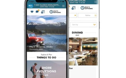 Dois smartphones com a app da Norwegian Cruise Line