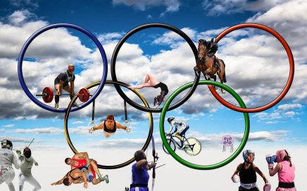 Símbolo dos Jogos Olímpicos com atletas de várias modalidades