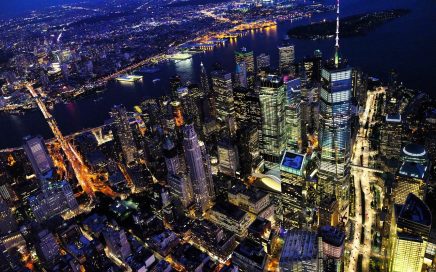 Manhattan em Nova Iorque à noite vista de cima