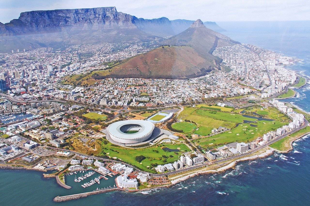Cidade do Cabo na África do Sul vista de helicóptero