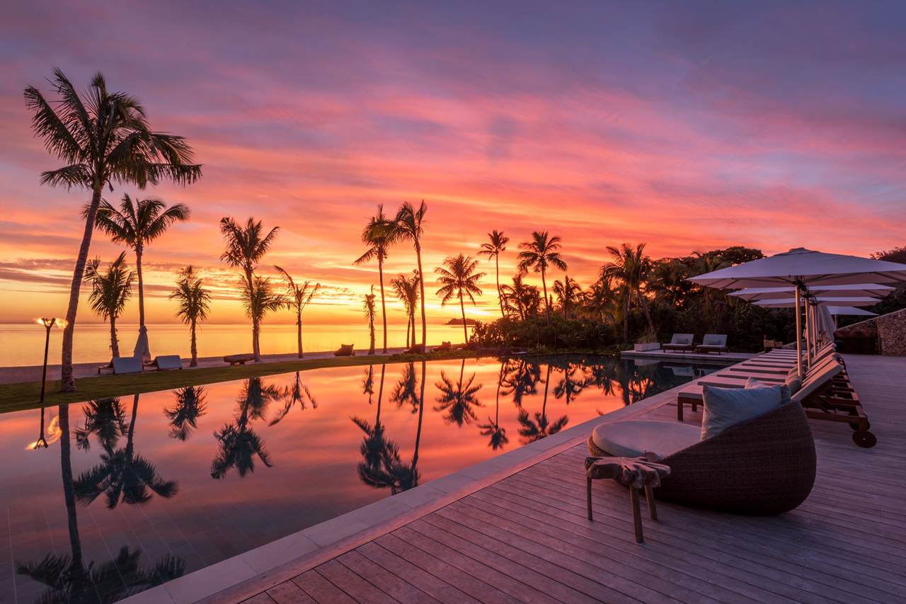 Por-o-sol no hotel Six Senses em Fiji